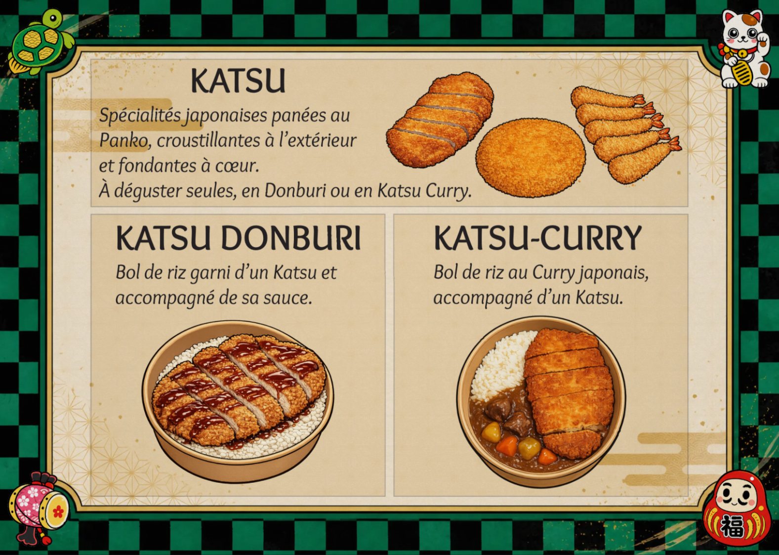 Affiche informative sur les katsu Bento Kanoya